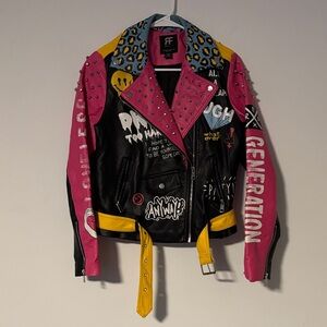 Women’s Red Fox Colorful Studded Leather Jacket Sz. M